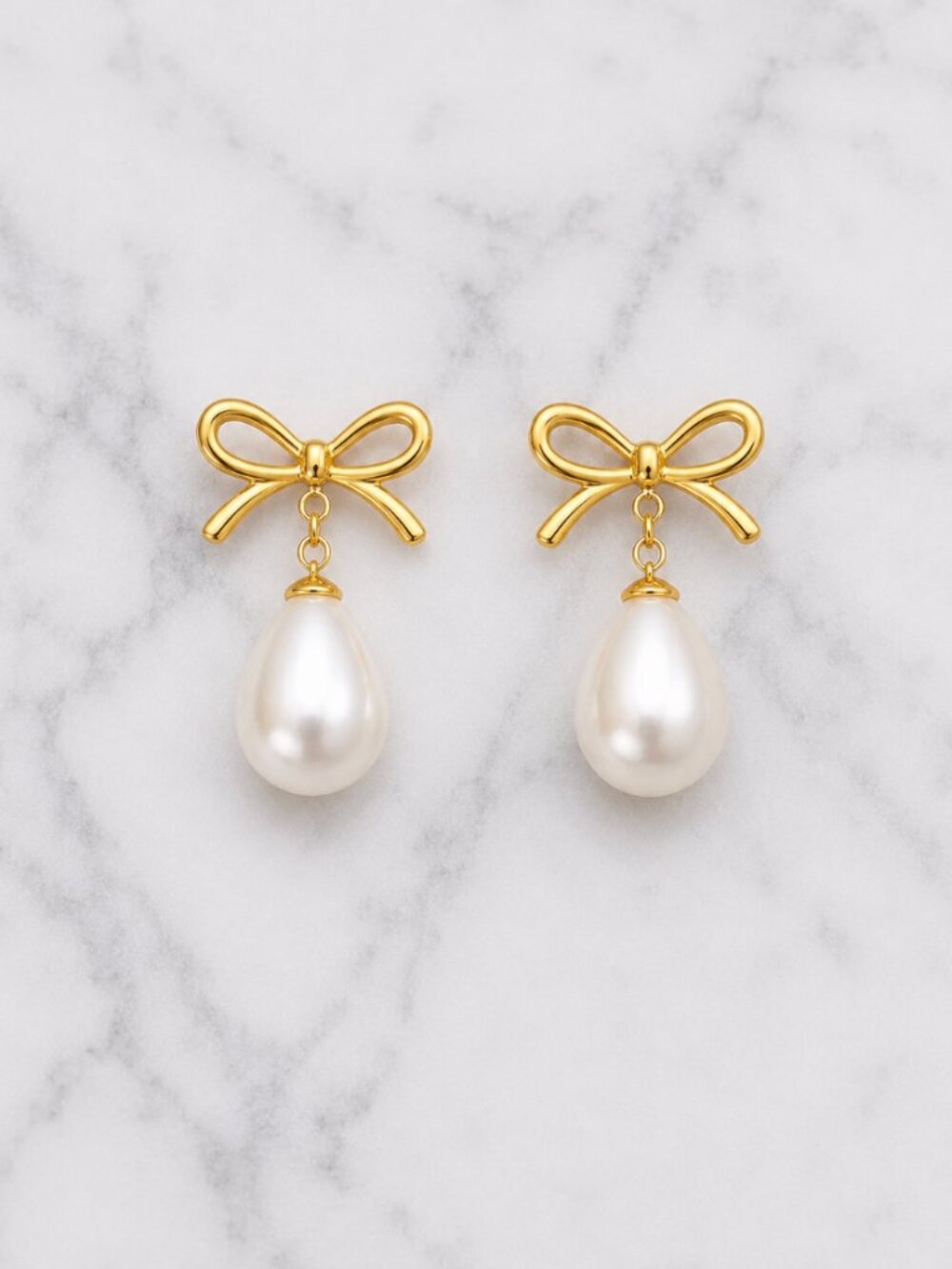 "Bianca" Pearl Bow Dangly Earrings - Picture 2 of 2